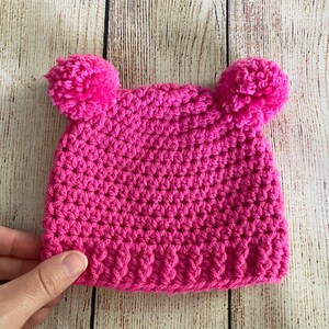 Baby girl hat READY TO SHIP mini pom bear ear winter hospital beanie for fall coming home outfit newborn photo prop shower gift dark pink