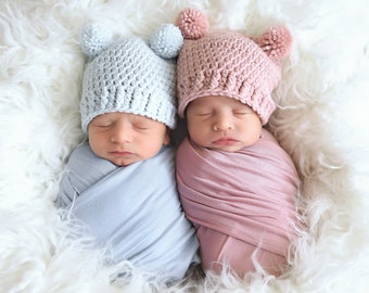 39 colors baby boy & girl hats mini pom bear ear crochet hospital beanies for coming home outfit newborn photography photo props shower gift