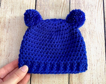 Baby boy hat 39 colors mini pom bear ear winter hospital beanie for fall coming home outfit newborn photo prop cute shower gift royal blue