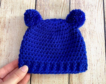 Baby boy hat 65 colors mini pom bear ear winter hospital beanie for fall coming home outfit newborn photo prop cute shower gift royal blue