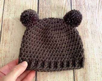 Newborn baby hat 65 colors winter hospital beanie for boy or girl fall coming home outfit shower gift gender neutral bear pom charcoal gray