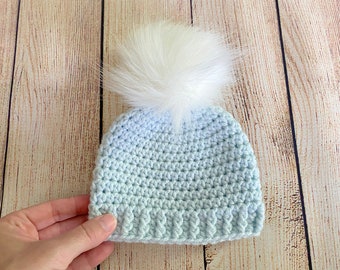 Pale blue baby boy hat 39 colors fluffy white faux fur pom hospital beanie for winter coming home outfit shower gift newborn - womens sizes