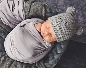 Baby boy hat 65 colors crochet hospital beanie coming home outfit newborn photo props gender neutral larger sizes shower gift mini pom gray
