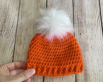 Fall pumpkin baby hat 65 colors fluffy white faux fur pom winter beanie for orange hospital outfit shower gift newborn girl boy - women size