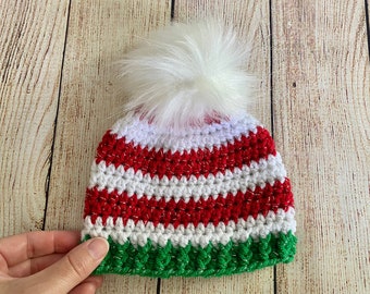 8 colors baby Christmas hat fluffy faux fur pom holiday beanie hospital outfit photo prop newborn girl boy red white green silver sparkle