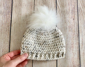 Baby hat 39 colors fluffy white faux fur pom winter beanie for fall hospital outfit gender neutral shower gift newborn girl boy oatmeal