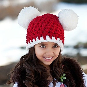 Christmas Santa hat all sizes giant pom Xmas beanie holiday family photography photo prop baby toddler kids womens sizes red and white image 2