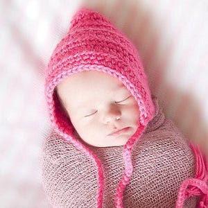 Baby girl bonnet 45 colors pixie elf hospital hat for winter coming home outfit newborn gnome photo prop larger sizes shower gift hot pink
