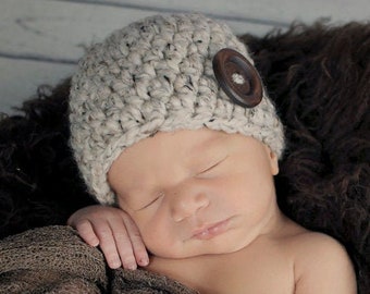 Baby boy hat 39 colors wood button hospital beanie for coming home outfit newborn photography photo prop shower gift gender neutral oatmeal