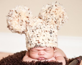 Baby hat 32 colors giant pom hospital beanie for coming home outfit newborn boy photography photo prop shower gift chunky crochet sand brown