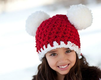 Christmas Santa hat all sizes giant pom Xmas beanie holiday family photography photo prop baby toddler kids womens sizes red and white