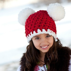 Christmas Santa hat all sizes giant pom Xmas beanie holiday family photography photo prop baby toddler kids womens sizes red and white 4T to Preteen