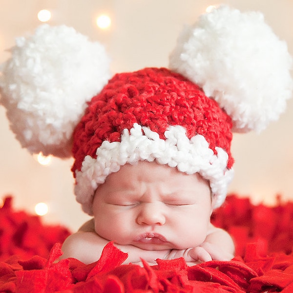 Baby Christmas hat, all sizes, newborn - baby - girl - boy, giant pom pom hospital beanie, holiday coming home outfit, cute Santa photo prop
