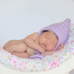 Baby girl elf hat, light purple hospital gnome bonnet for winter coming home outfit, newborn photography, photo prop, shower gift, lavender