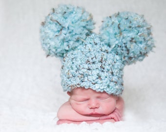 Baby boy hat 32 colors giant pom winter hospital beanie for coming home outfit newborn photo prop shower gift larger sizes sea blue brown