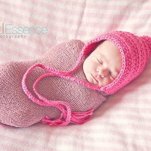 Baby girl bonnet 30 colors pixie elf hospital hat for winter coming home outfit newborn gnome photo prop larger sizes shower gift hot pink image 6