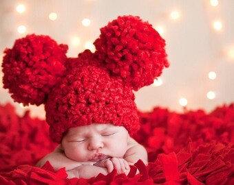 Baby hat 32 colors giant pom hospital beanie for Valentines Day coming home outfit newborn girl & boy Christmas photo prop shower gift red
