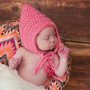 Baby girl hat 30 colors elf hospital bonnet for coming home outfit newborn photography gnome photo prop unique shower gift strawberry pink image 4