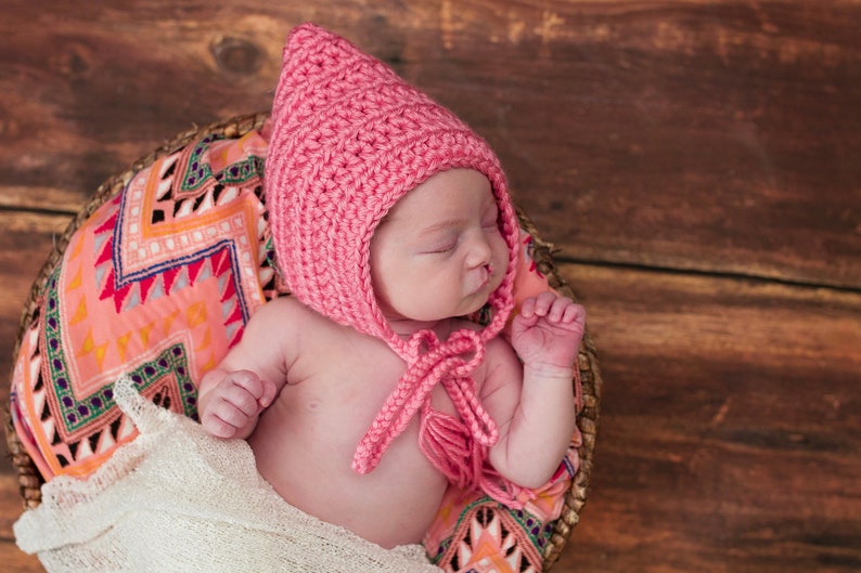 Baby girl hat 30 colors elf hospital bonnet for coming home outfit newborn photography gnome photo prop unique shower gift strawberry pink image 4