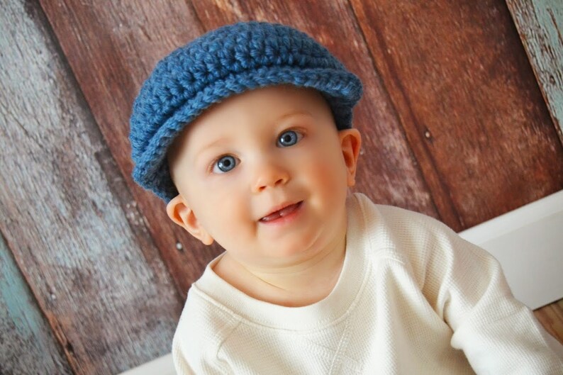 Blue Baby Boy Hat 36 Colors Denim Crochet Newsboy Winter Etsy