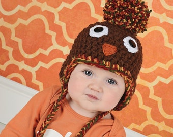 Thanksgiving turkey baby hat giant pom fall beanie with braids newborn photo prop for holiday outfit family pictures toddler kid adult sizes