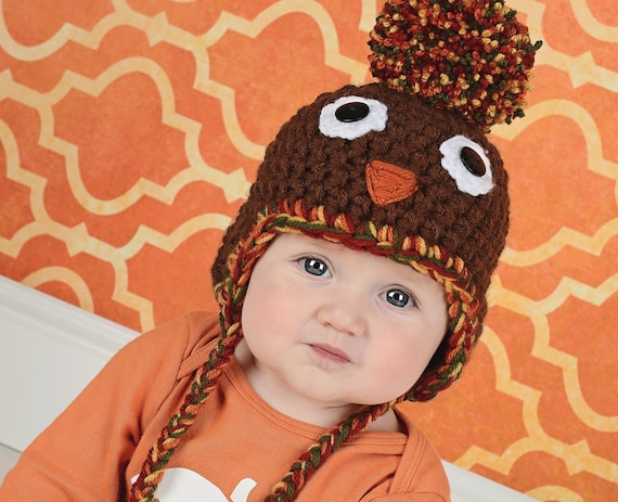 Thanksgiving turkey baby hat, giant pom fall beanie with braids, photo prop for holiday outfit, autumn family picture, newborn - adult sizes