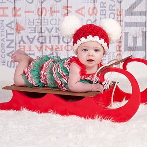 Christmas Santa hat all sizes giant pom Xmas beanie holiday family photography photo prop baby toddler kids womens sizes red and white 3 to 6 Month