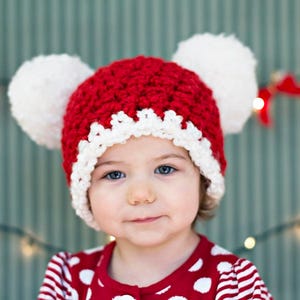 Christmas Santa hat all sizes giant pom Xmas beanie holiday family photography photo prop baby toddler kids womens sizes red and white 1T to 2T
