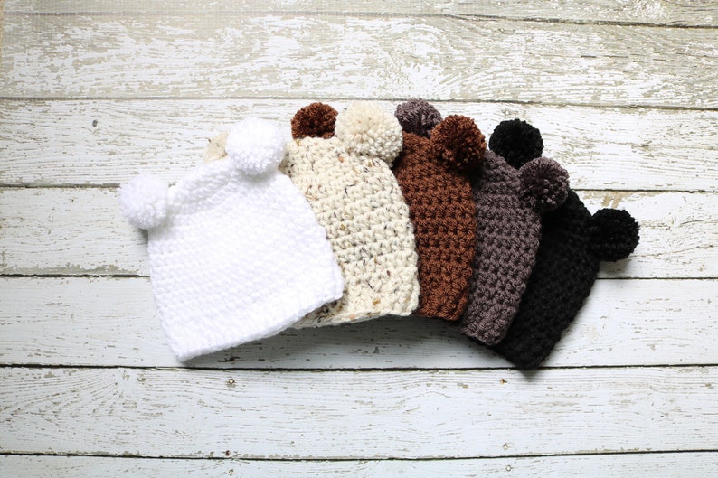 Newborn baby hat 39 colors mini pom bear ear winter hospital beanie for winter coming home outfit gender neutral girl boy white gray black image 1
