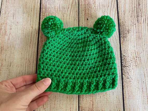 Green Baby Hat READY TO SHIP Mini Pom Bear Ear Christmas Hospital