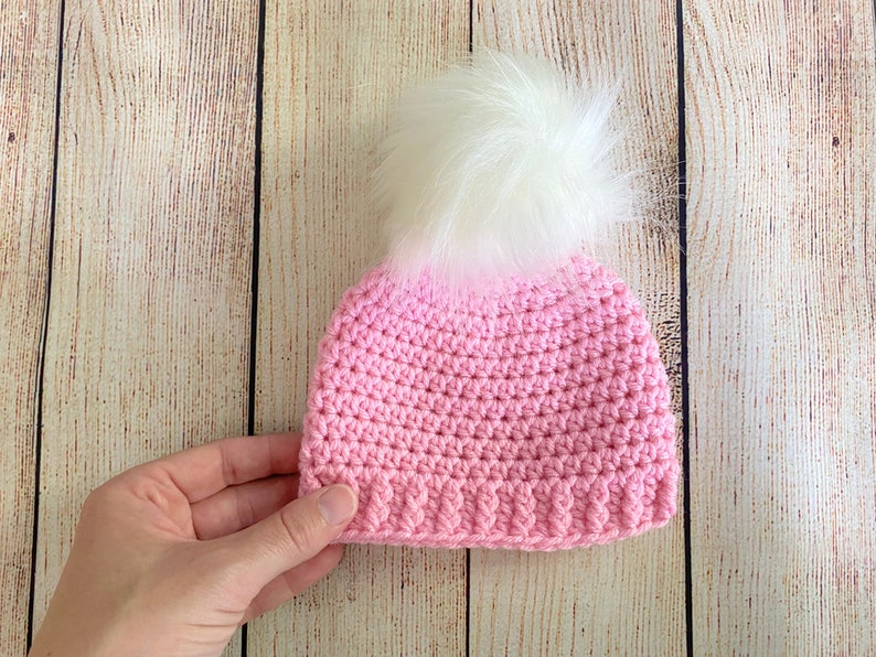 Pale pink baby girl hat 39 colors fluffy white faux fur pom hospital beanie for winter outfit photo prop shower gift newborn womens sizes image 5