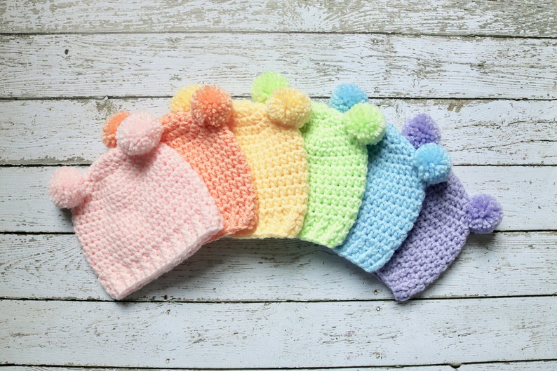 Newborn baby hat 39 colors mini pom bear ear winter hospital beanie for winter coming home outfit gender neutral girl boy white gray black image 3