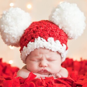 Christmas Santa hat all sizes giant pom Xmas beanie holiday family photography photo prop baby toddler kids womens sizes red and white Newborn