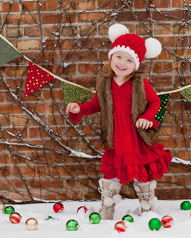 Christmas Santa hat all sizes giant pom Xmas beanie holiday family photography photo prop baby toddler kids womens sizes red and white 2T to 4T