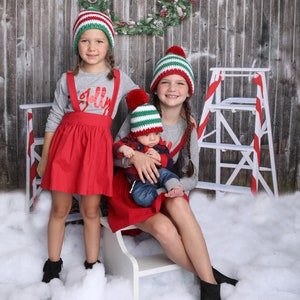 Baby Weihnachtsmütze Riesenbommel gestreifte Krankenhaus Mütze für Weihnachten nach Hause kommen Outfit Urlaub Foto Requisite Neugeborene Fotografie rot grün & weiß Bild 8