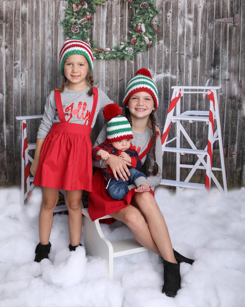 Baby Weihnachtsmütze Riesenbommel gestreifte Krankenhaus Mütze für Weihnachten nach Hause kommen Outfit Urlaub Foto Requisite Neugeborene Fotografie rot grün & weiß Bild 8