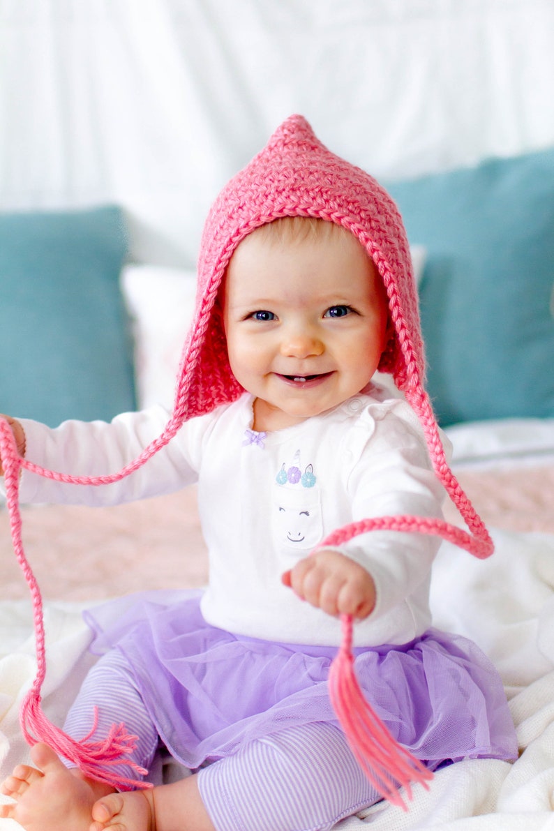 Baby girl hat 30 colors elf hospital bonnet for coming home outfit newborn photography gnome photo prop unique shower gift strawberry pink image 3