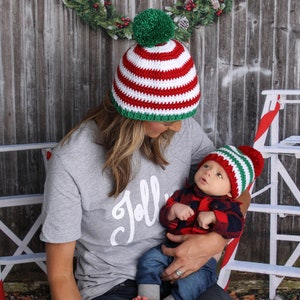 Baby Weihnachtsmütze Riesenbommel gestreifte Krankenhaus Mütze für Weihnachten nach Hause kommen Outfit Urlaub Foto Requisite Neugeborene Fotografie rot grün & weiß Bild 10