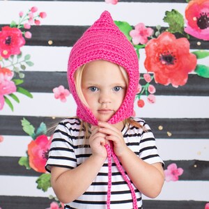 Baby girl bonnet 30 colors pixie elf hospital hat for winter coming home outfit newborn gnome photo prop larger sizes shower gift hot pink image 3