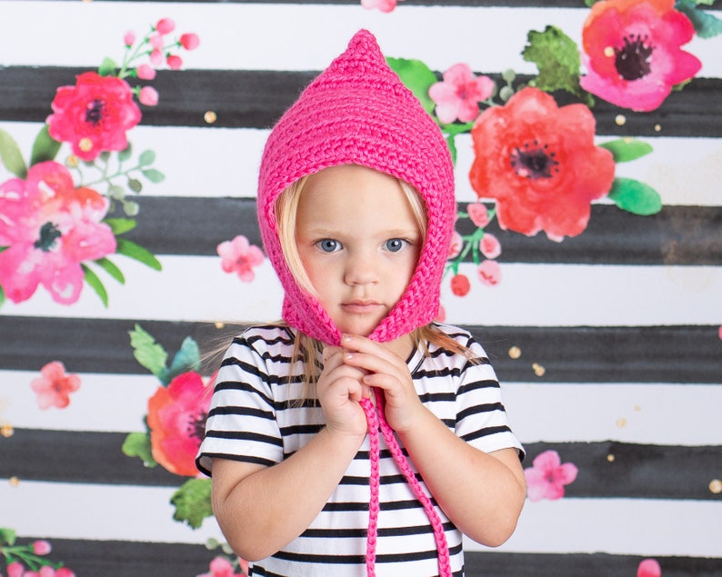 Baby girl bonnet 30 colors pixie elf hospital hat for winter coming home outfit newborn gnome photo prop larger sizes shower gift hot pink image 3