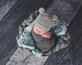 Brillabenny Cappello Cachemire PON PON Pelliccia Celeste Grigio Cappellino Cuffia Uomo Donna Bambino Hat Fur Murmasky Pom Luxury Cashmere (Adulto - Foto 2