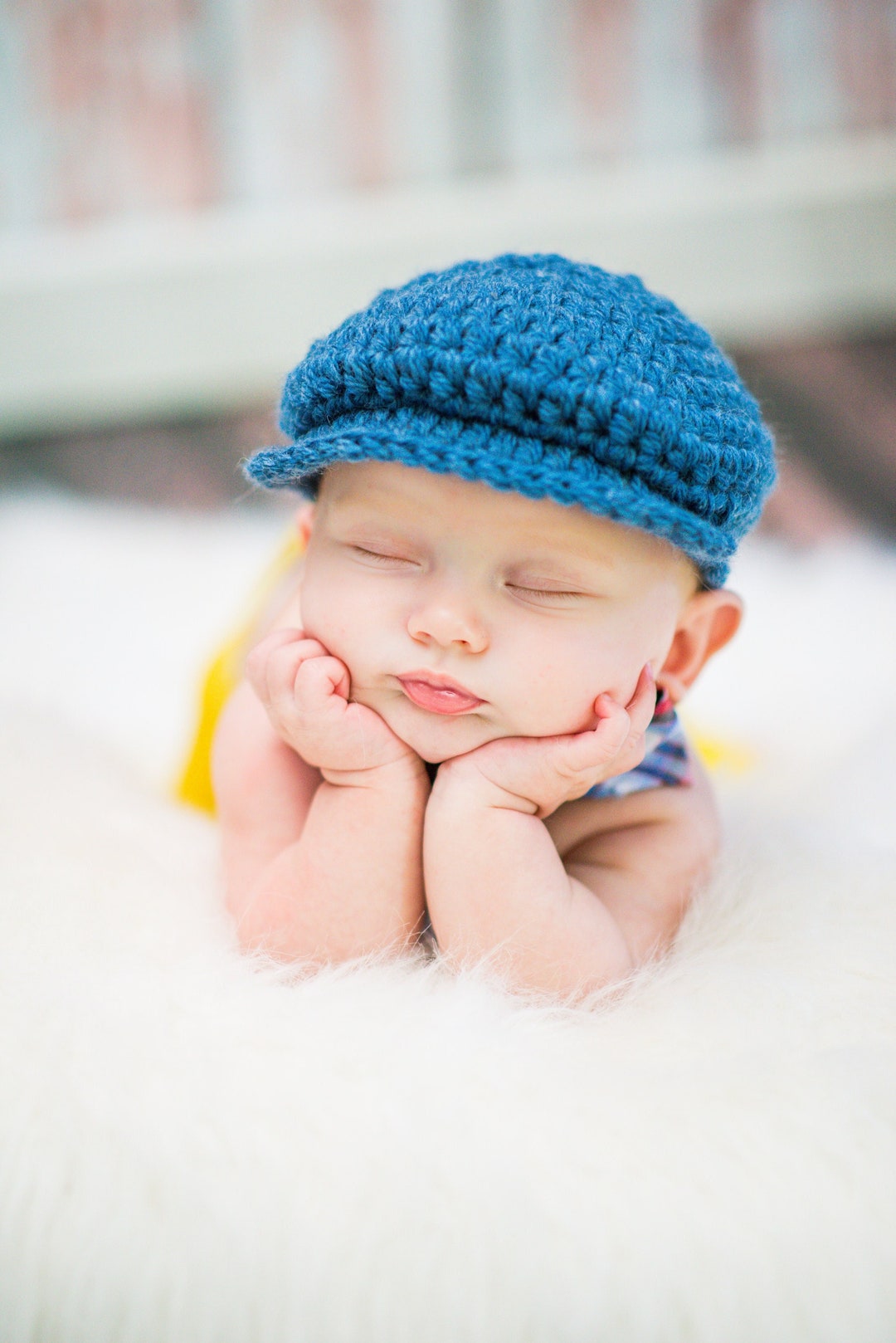 Blue Baby Boy Hat 36 Colors Denim Crochet Newsboy Winter - Etsy