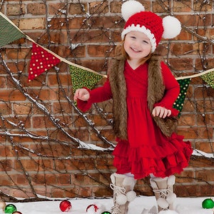 Baby Christmas hat all sizes newborn baby girl boy giant pom pom hospital beanie for holiday coming home outfit Santa photography photo prop 2T to 4T