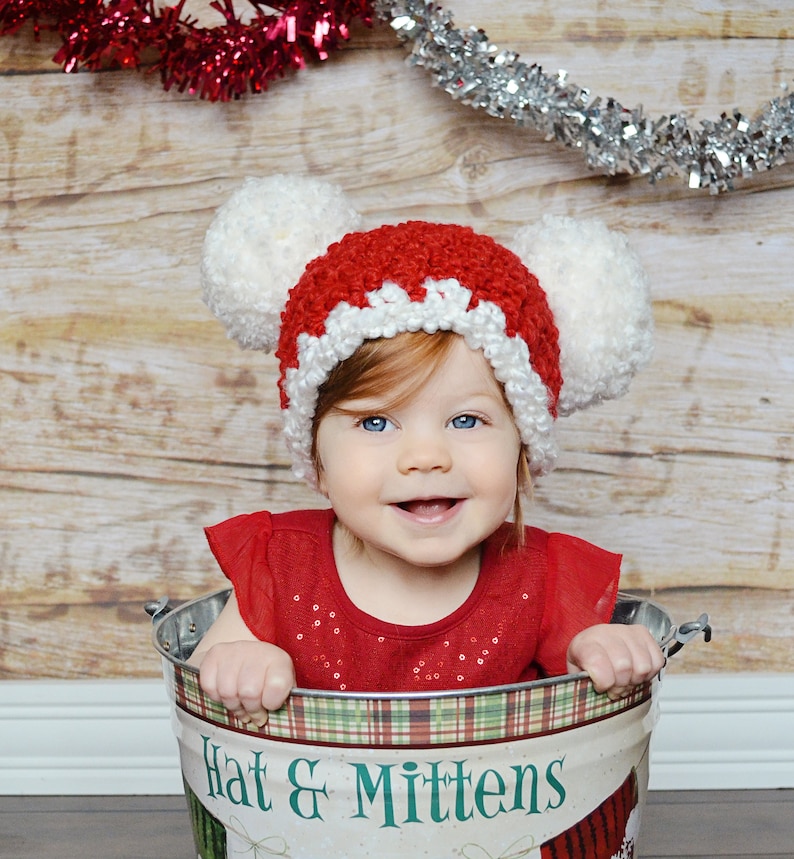 Baby Christmas hat all sizes newborn baby girl boy giant pom pom hospital beanie for holiday coming home outfit Santa photography photo prop 9 to 12 Month