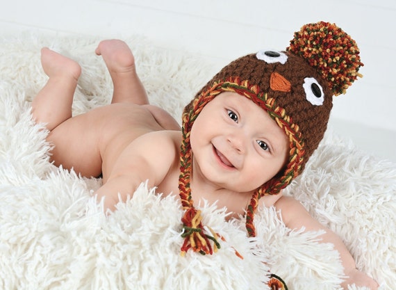 Gorro De Bebé Lindo Pavo Para Bebés Pequeños Con Orejeras Gorro De Bebé Lindo Pavo Para Bebés Pequeños Con Orejeras