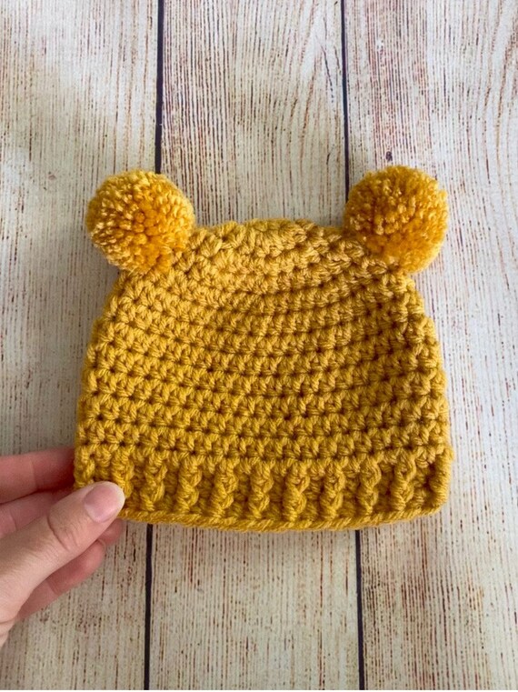 Golden Yellow Baby Hat READY TO SHIP Mini Pom Bear Mustard
