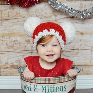 Christmas Santa hat all sizes giant pom Xmas beanie holiday family photography photo prop baby toddler kids womens sizes red and white 9 to 12 Month