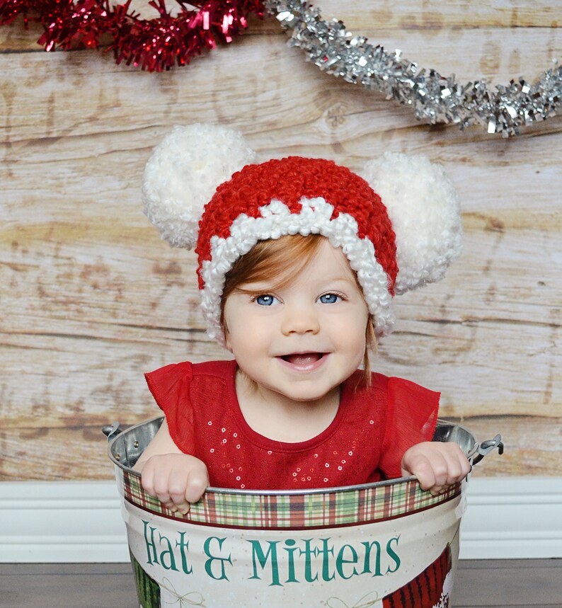 Christmas Santa hat all sizes giant pom Xmas beanie holiday family photography photo prop baby toddler kids womens sizes red and white 9 to 12 Month