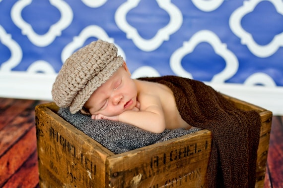 Melondipity Little Man Newsboy Crocheted Baby Boy Hat Blue Beanie