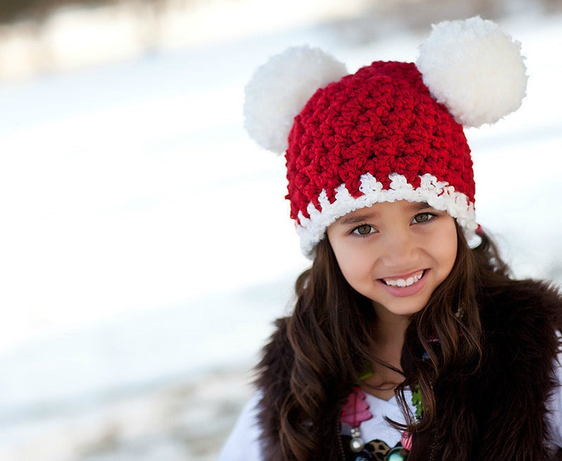 Christmas Santa hat all sizes giant pom Xmas beanie holiday family photography photo prop baby toddler kids womens sizes red and white 4T to Preteen